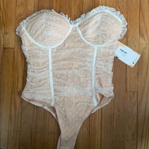 Strapless ruffle polka dot bodysuit